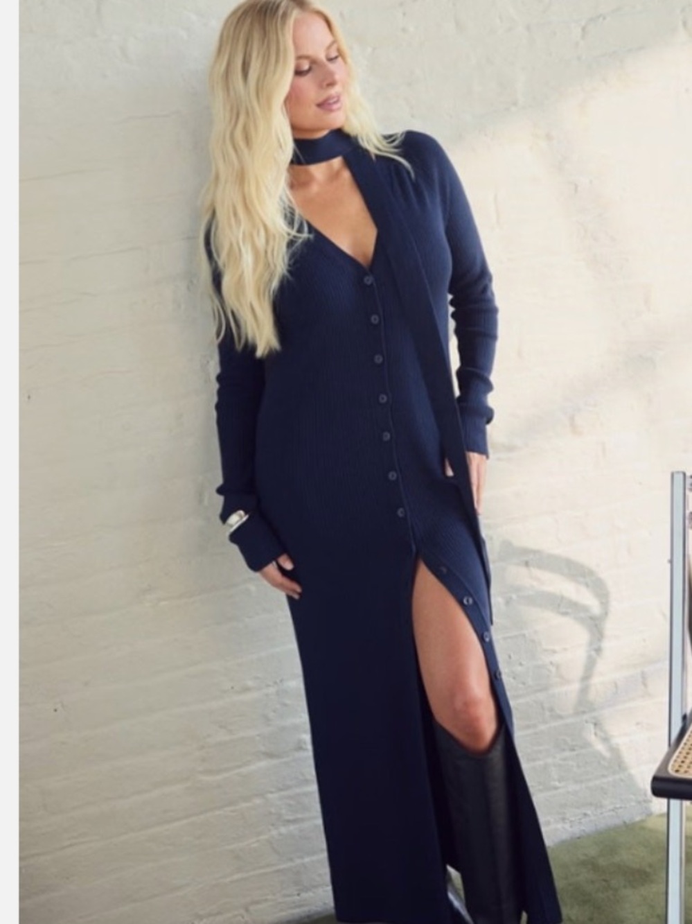 Navy Scarf duster midi dress - Picture 4 of 4